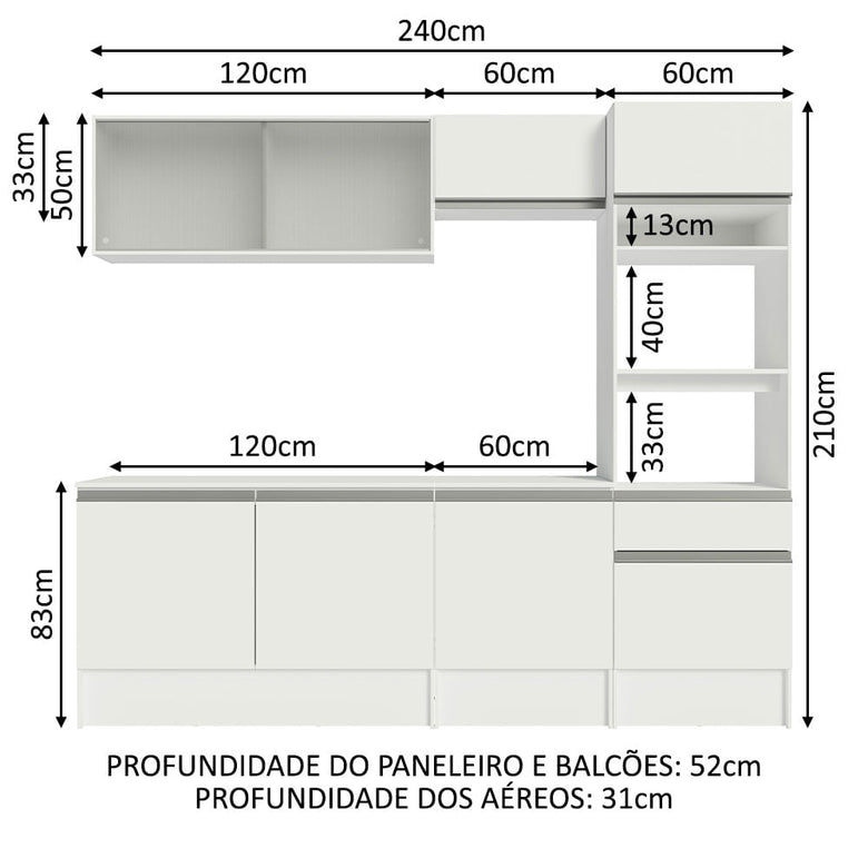 Armário de Cozinha Completa 240cm Branco Topazio Madesa 05