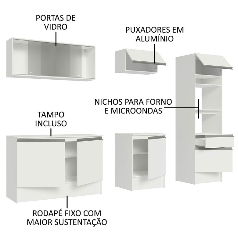 Armário de Cozinha Completa 240cm Branco Topazio Madesa 05