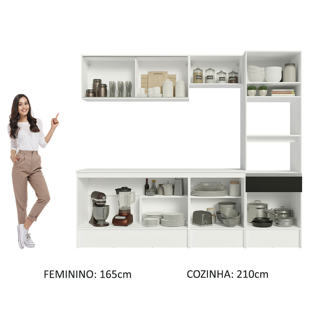Armário de Cozinha Completa 240cm Branco/Preto Topazio Madesa 05