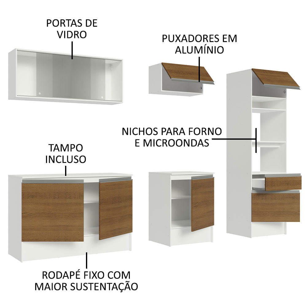 Armário de Cozinha Completa 240cm Branco/Rustic Topazio Madesa 05