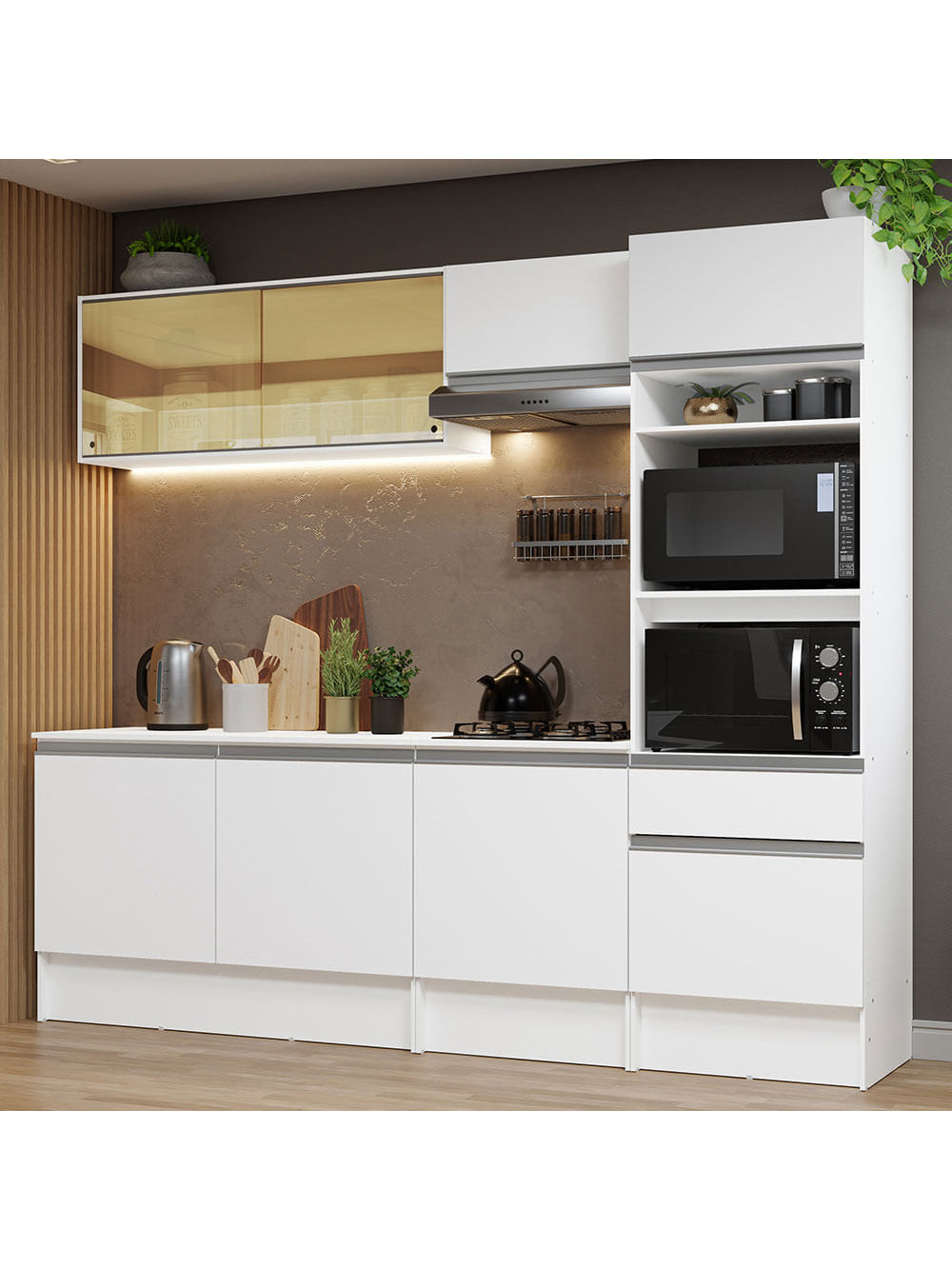 Armário de Cozinha Completa 240cm Branco Diamante Madesa 06 - Branco