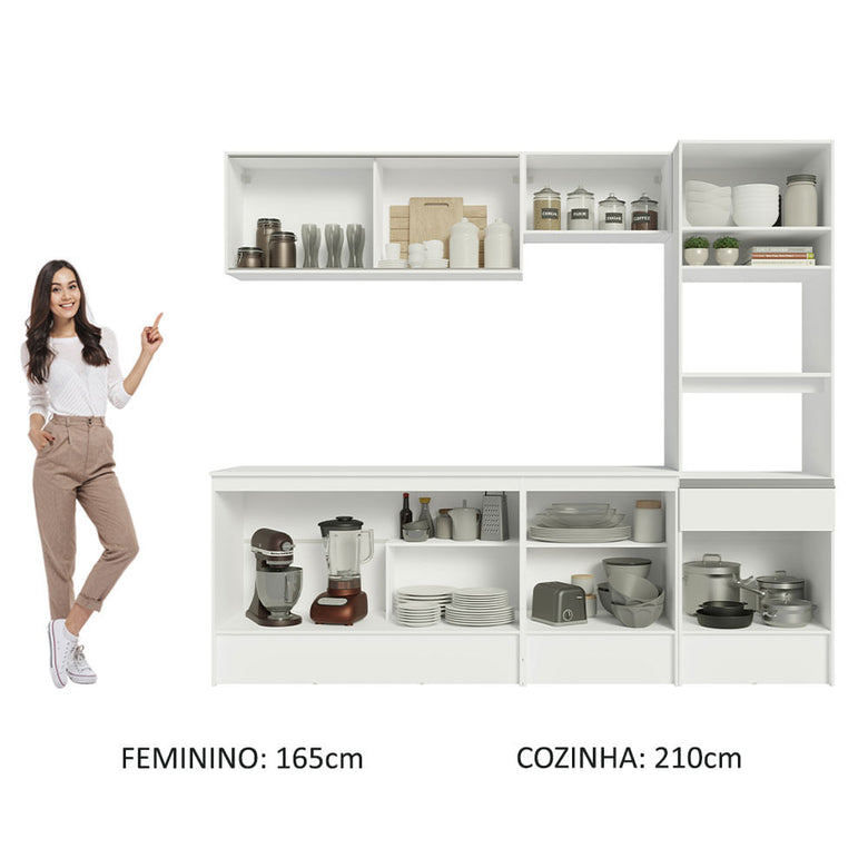 Armário de Cozinha Completa 240cm Branco Diamante Madesa 06