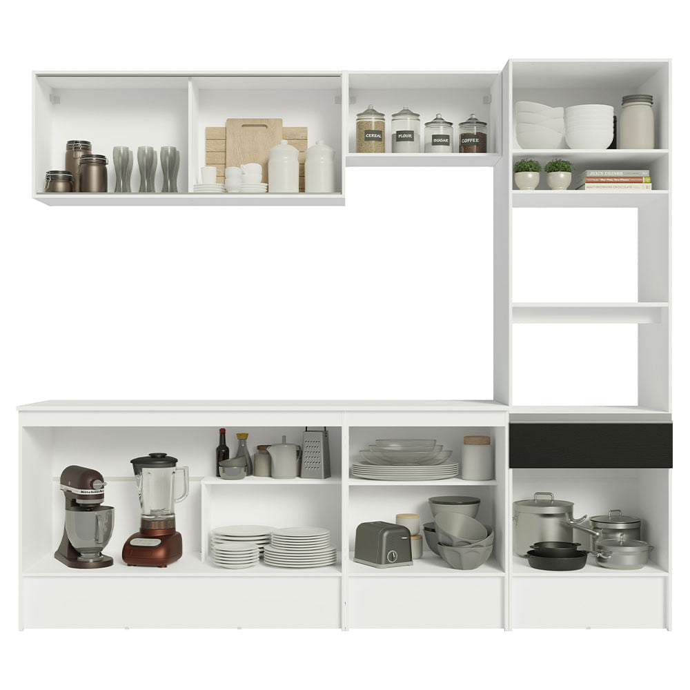 Armário de Cozinha Completa 240cm Branco/Preto Diamante Madesa 06
