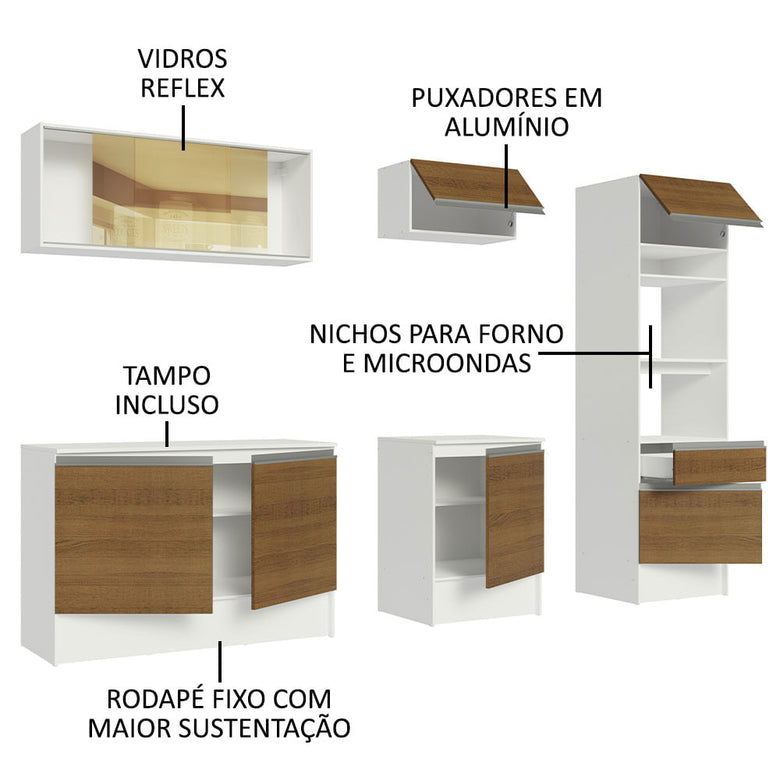 Armário de Cozinha Completa 240cm Branco/Rustic Diamante Madesa 06