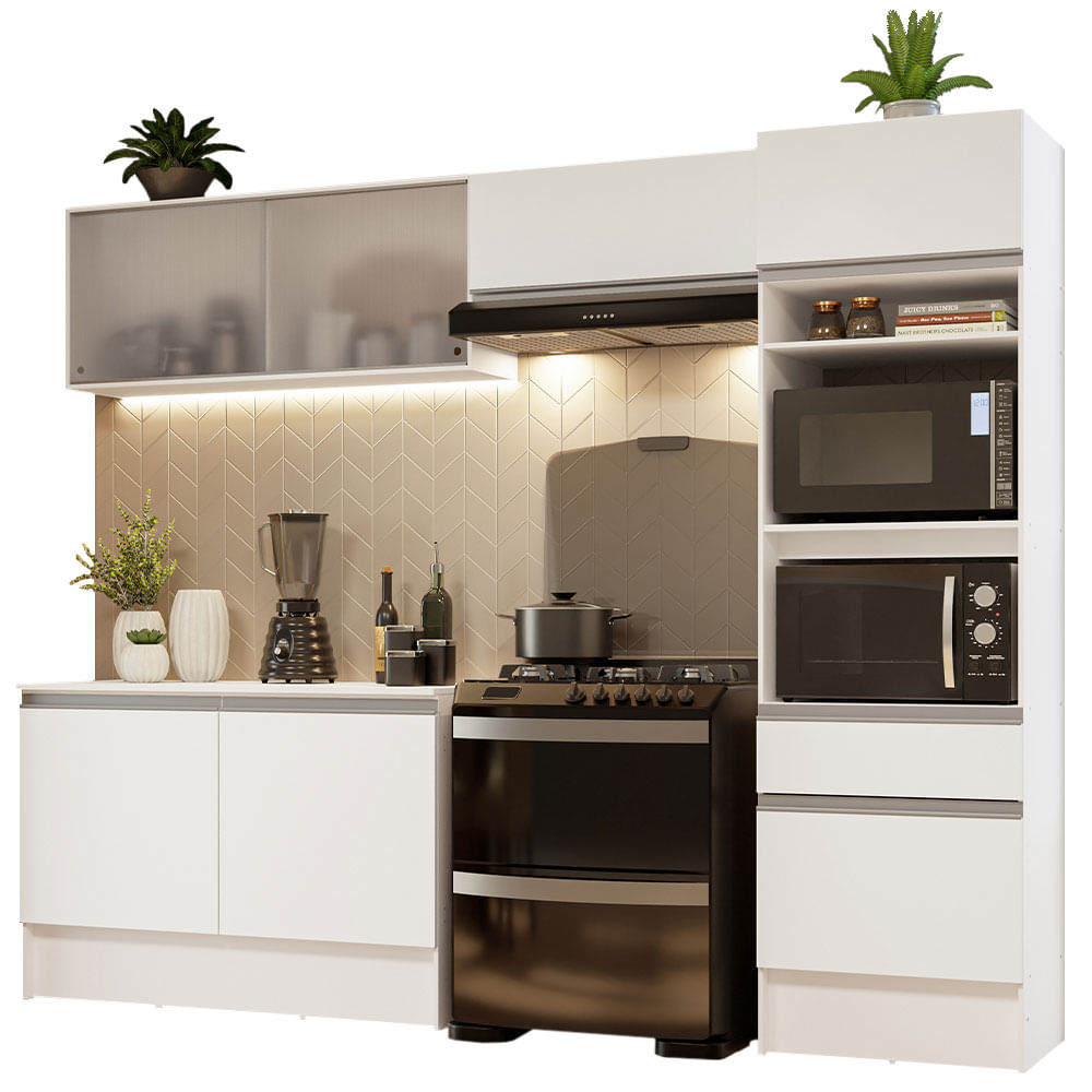 Armário de Cozinha Completa 260cm Branco Topazio Madesa 01 - Branco
