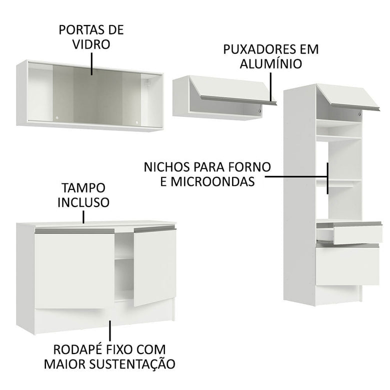 Armário de Cozinha Completa 260cm Branco Topazio Madesa 01