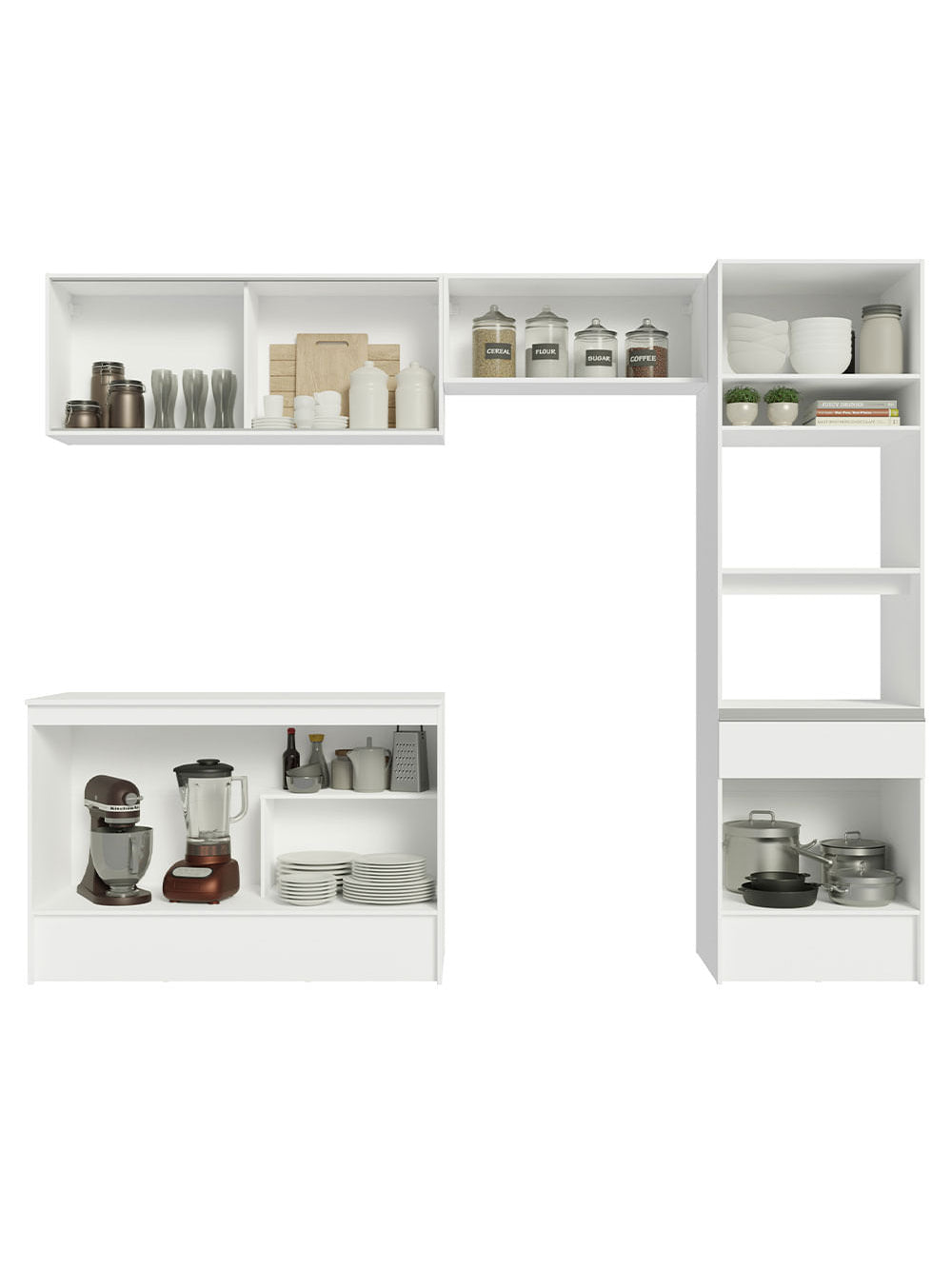 Armário de Cozinha Completa 260cm Branco Topazio Madesa 01