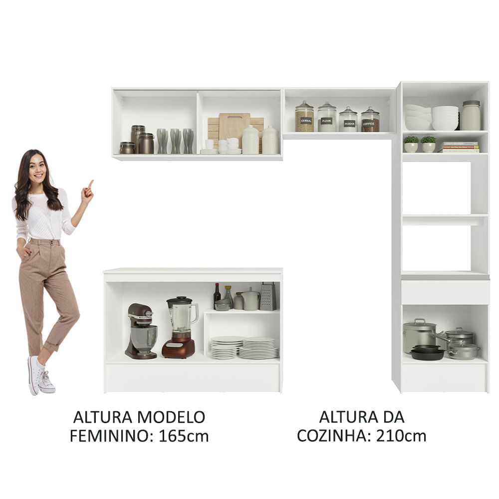 Armário de Cozinha Completa 260cm Branco Topazio Madesa 01