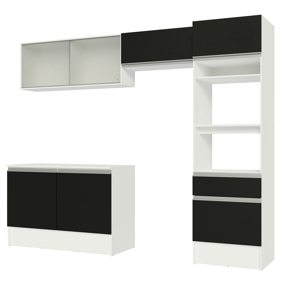 Armário de Cozinha Completa 260cm Branco/Preto Topazio Madesa 01