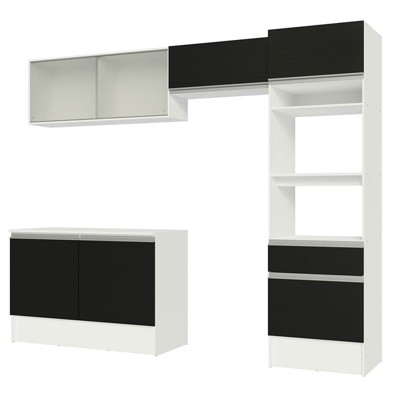 Armário de Cozinha Completa 260cm Branco/Preto Topazio Madesa 01