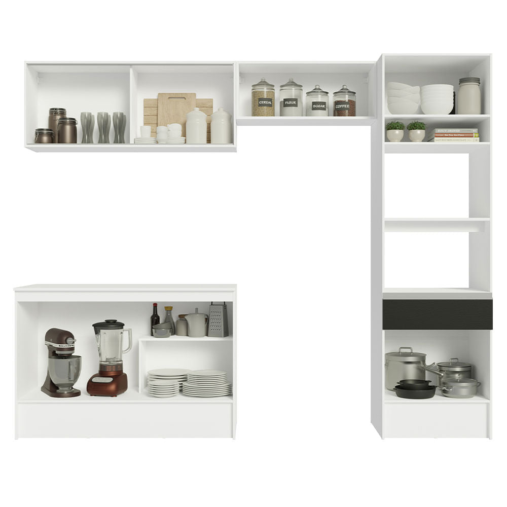 Armário de Cozinha Completa 260cm Branco/Preto Topazio Madesa 01