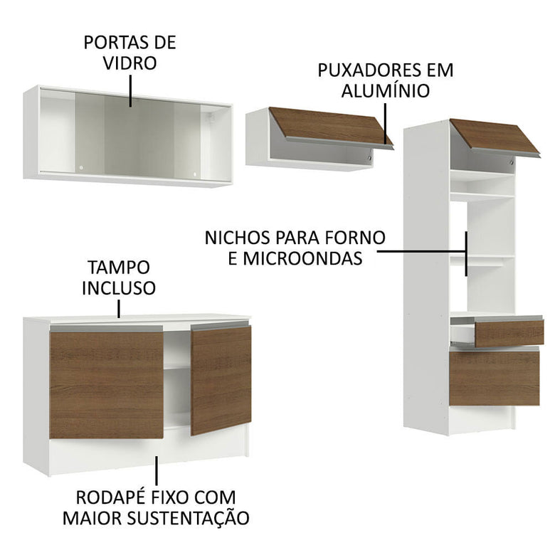 Armário de Cozinha Completa 260cm Branco/Rustic Topazio Madesa 01