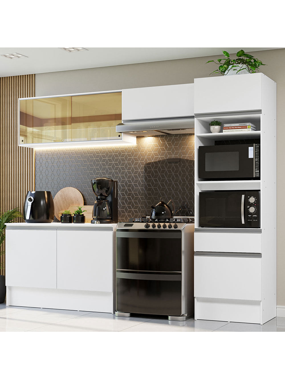 Armário de Cozinha Completa 260cm Branco Diamante Madesa 02 - Branco