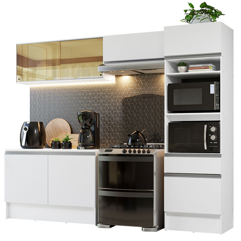 Armário de Cozinha Completa 260cm Branco Diamante Madesa 02