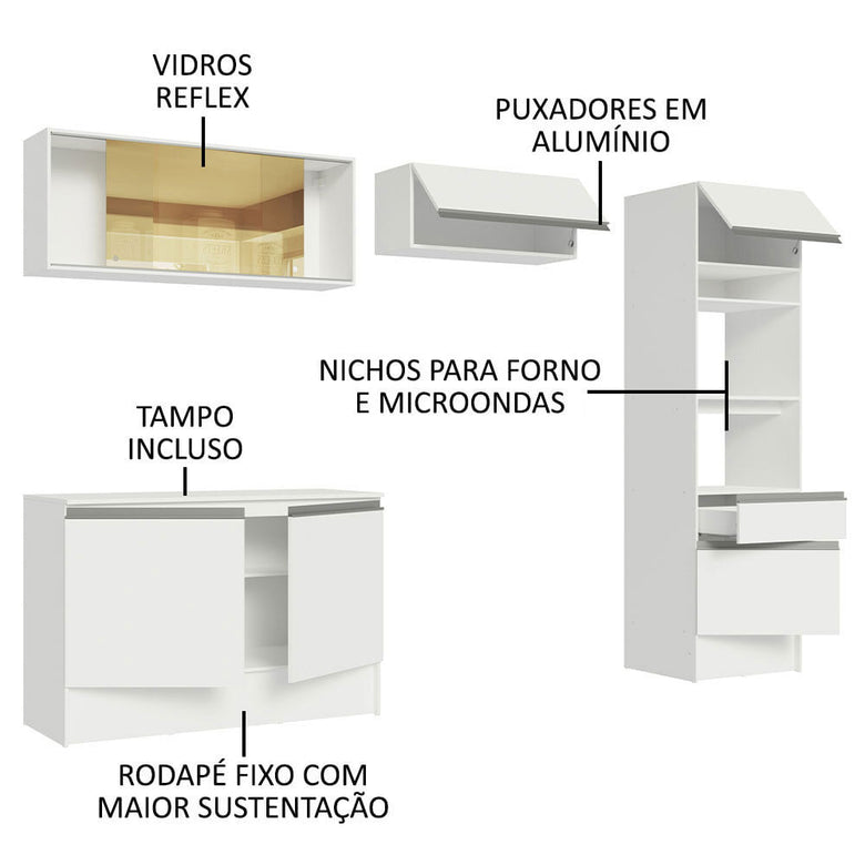 Armário de Cozinha Completa 260cm Branco Diamante Madesa 02