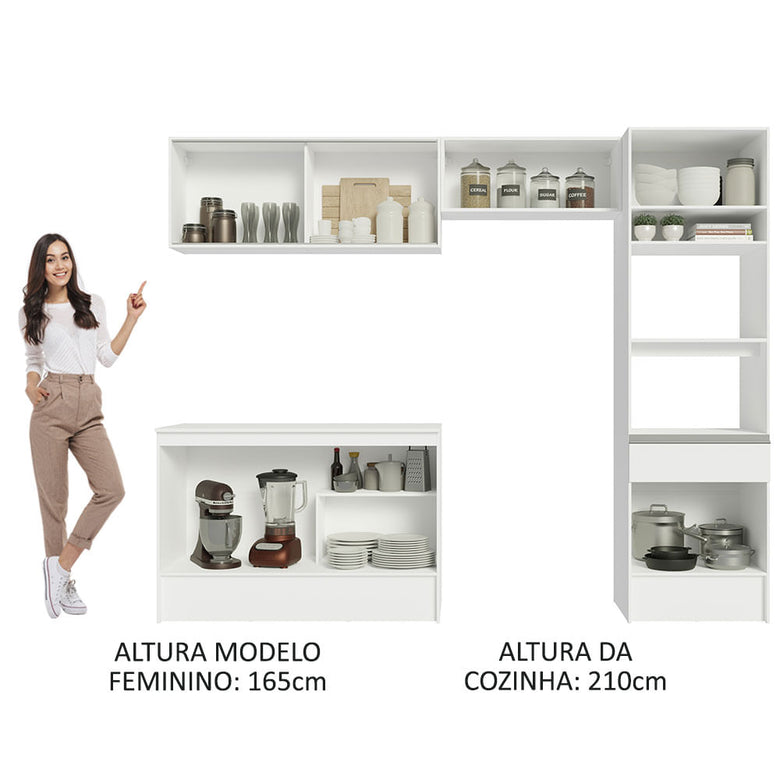Armário de Cozinha Completa 260cm Branco Diamante Madesa 02