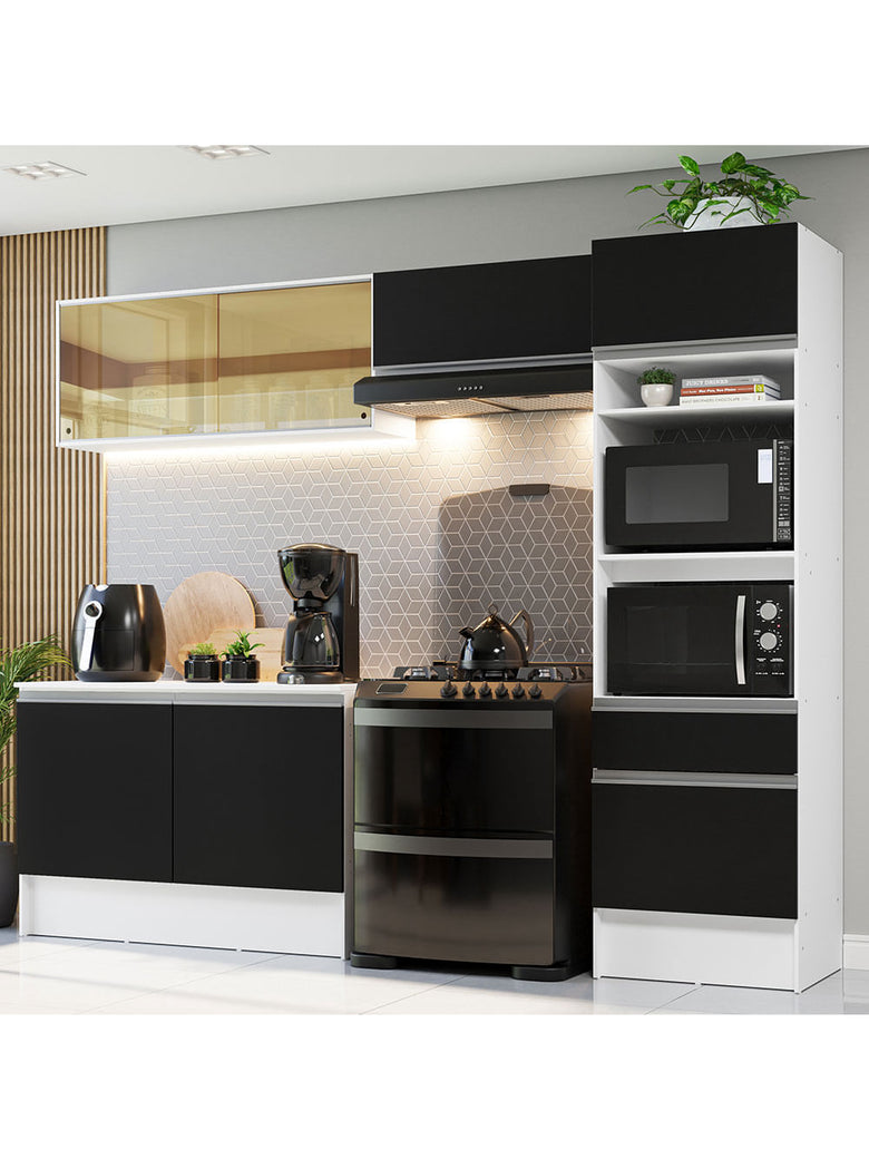 Armário de Cozinha Completa 260cm Branco/Preto Diamante Madesa 02