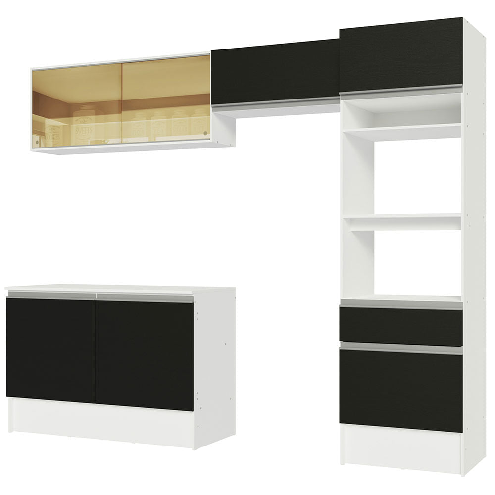 Armário de Cozinha Completa 260cm Branco/Preto Diamante Madesa 02