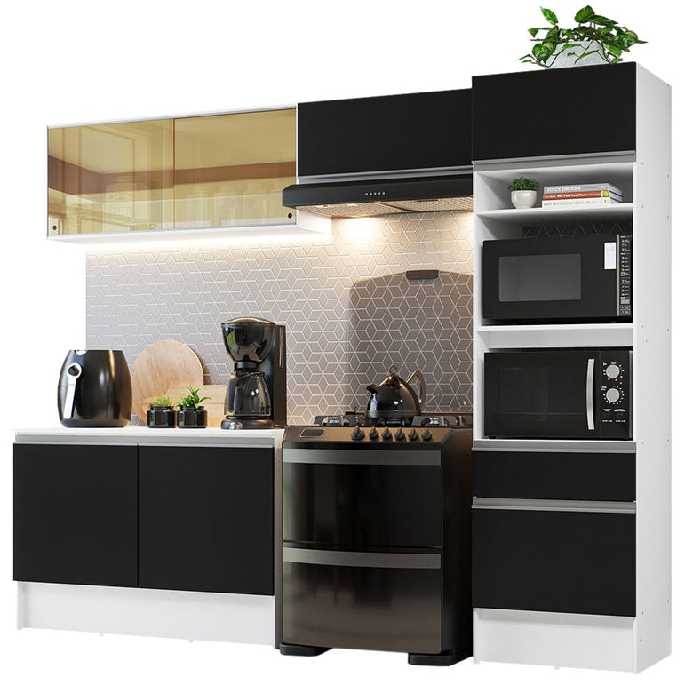 Armário de Cozinha Completa 260cm Branco/Preto Diamante Madesa 02