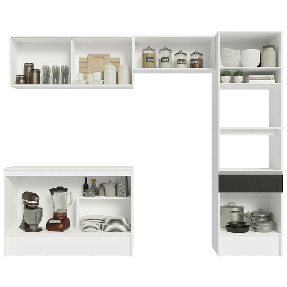 Armário de Cozinha Completa 260cm Branco/Preto Diamante Madesa 02