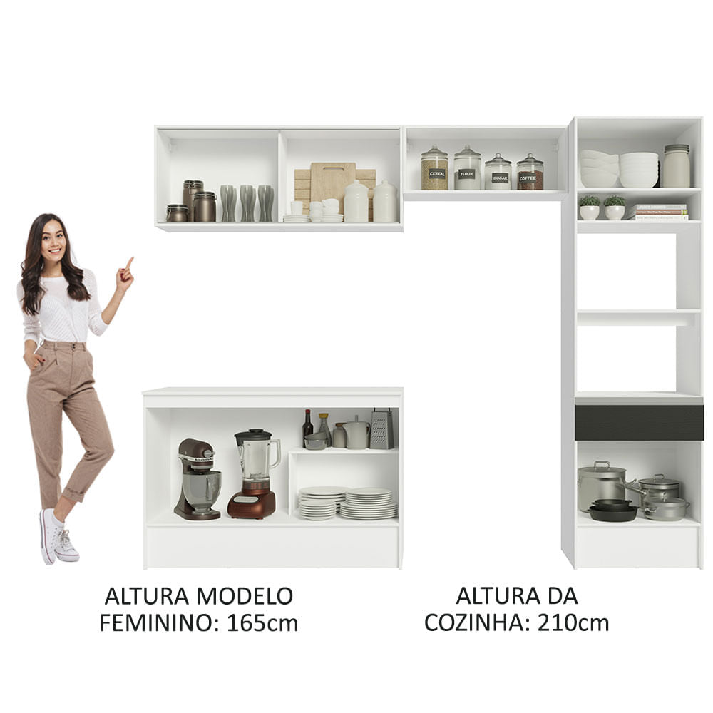 Armário de Cozinha Completa 260cm Branco/Preto Diamante Madesa 02