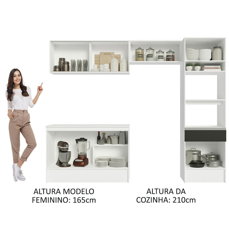 Armário de Cozinha Completa 260cm Branco/Preto Diamante Madesa 02