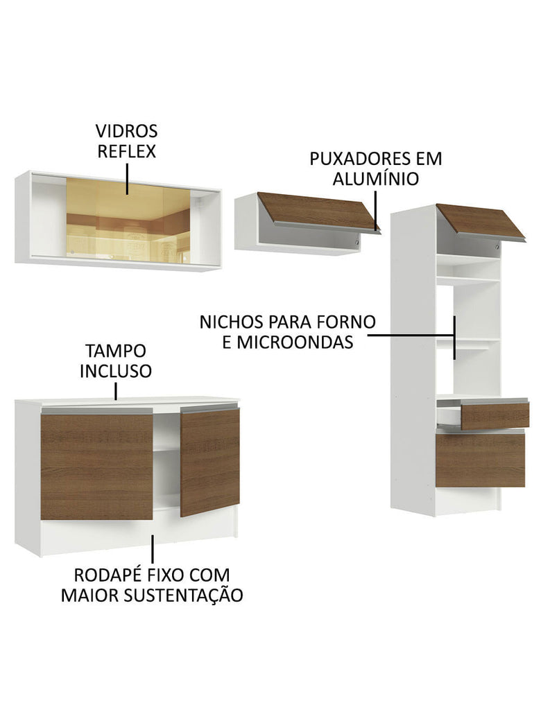 Armário de Cozinha Completa 260cm Branco/Rustic Diamante Madesa 02