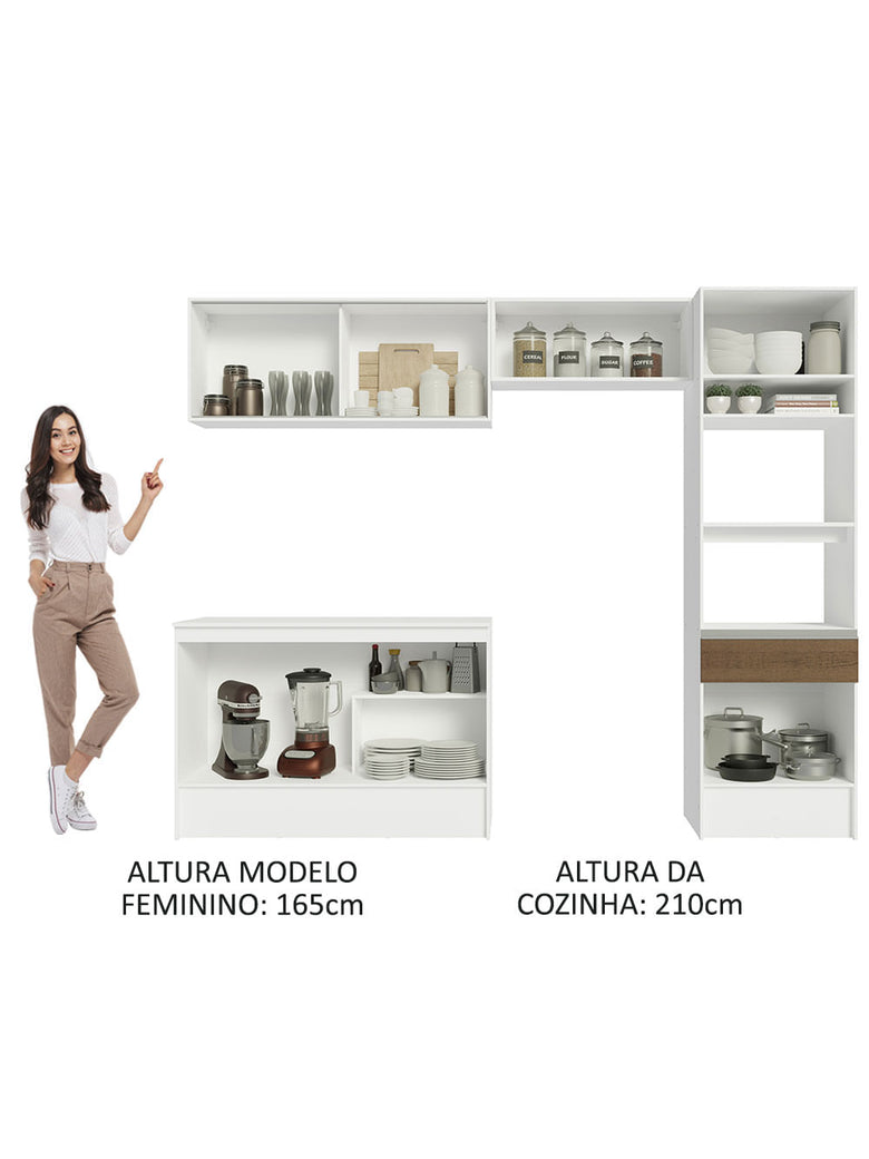Armário de Cozinha Completa 260cm Branco/Rustic Diamante Madesa 02