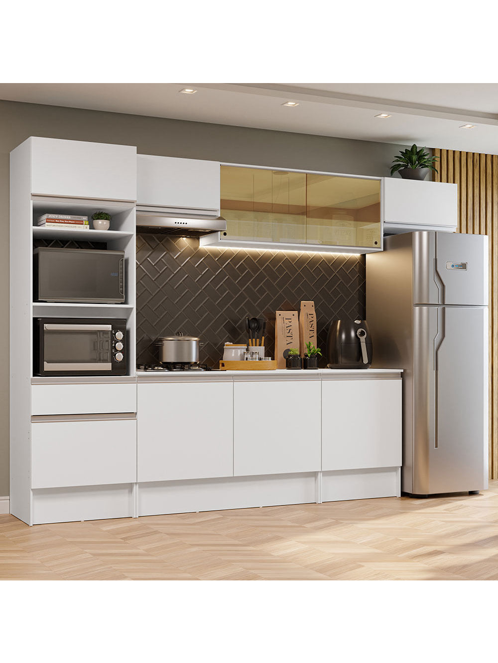 Armário de Cozinha Completa 300cm Branco Diamante Madesa 02 - Branco