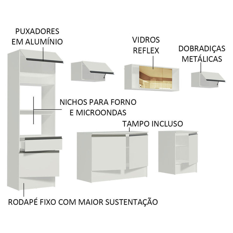Armário de Cozinha Completa 300cm Branco Diamante Madesa 02