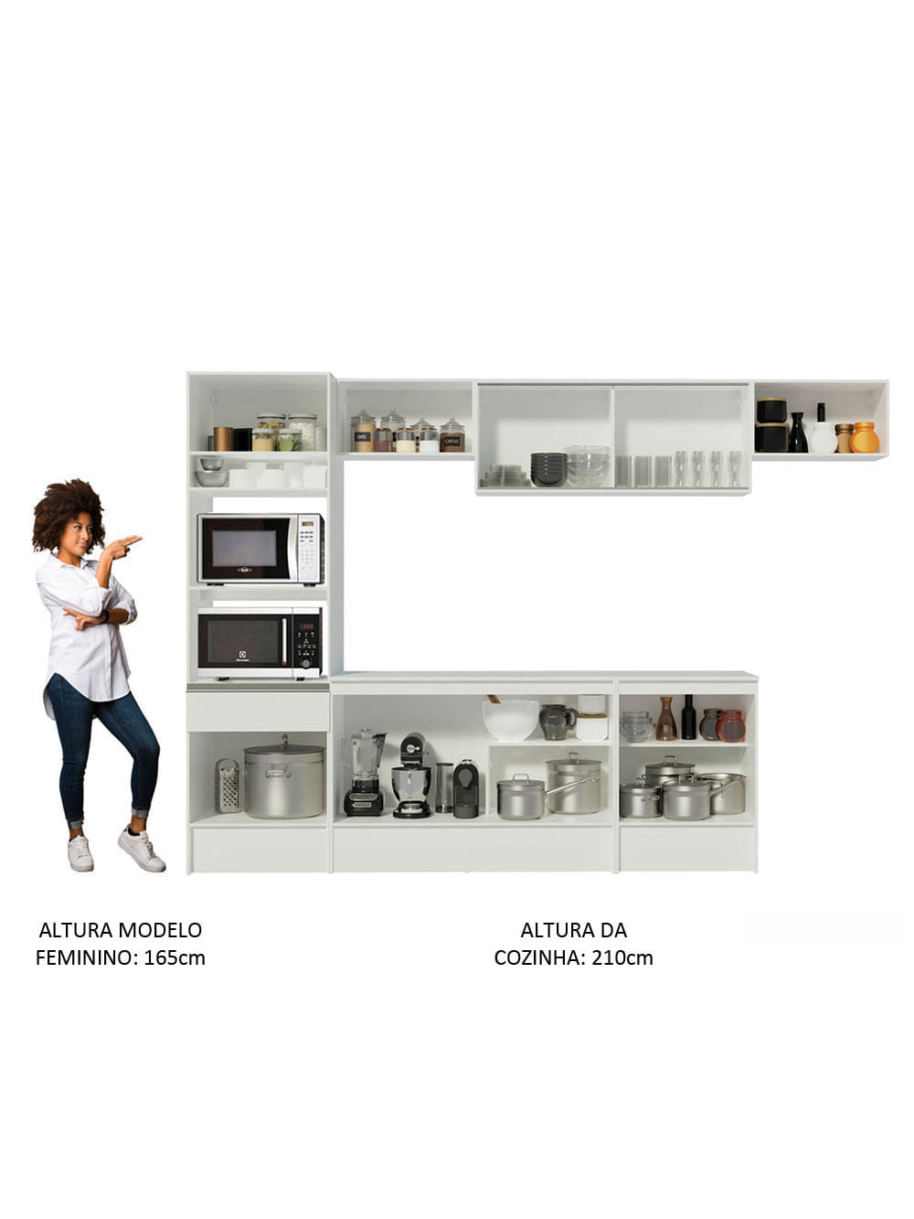 Armário de Cozinha Completa 300cm Branco Diamante Madesa 02