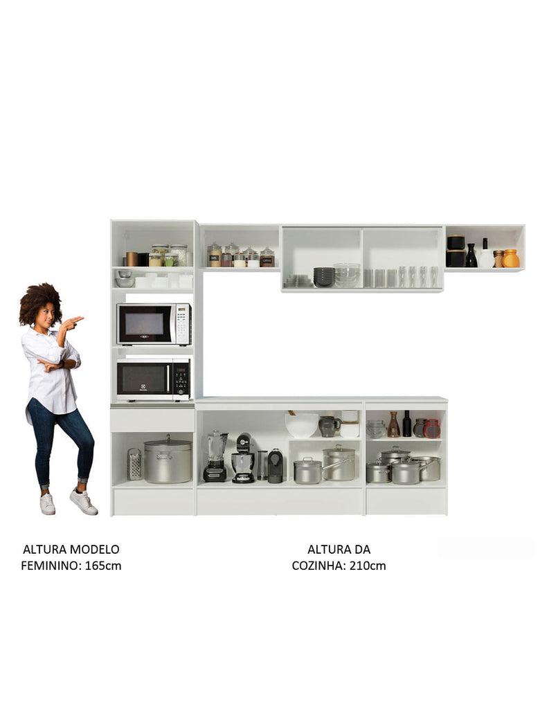 Armário de Cozinha Completa 300cm Branco Diamante Madesa 02
