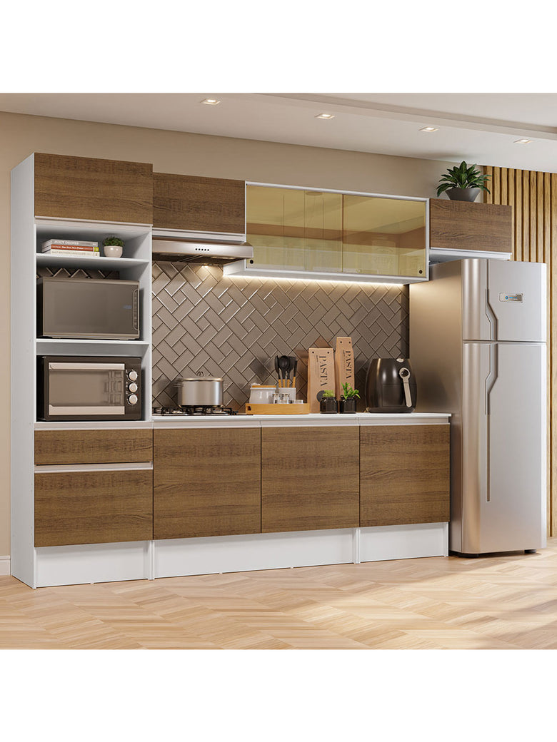 Armário de Cozinha Completa 300cm Branco/Rustic Diamante Madesa 02
