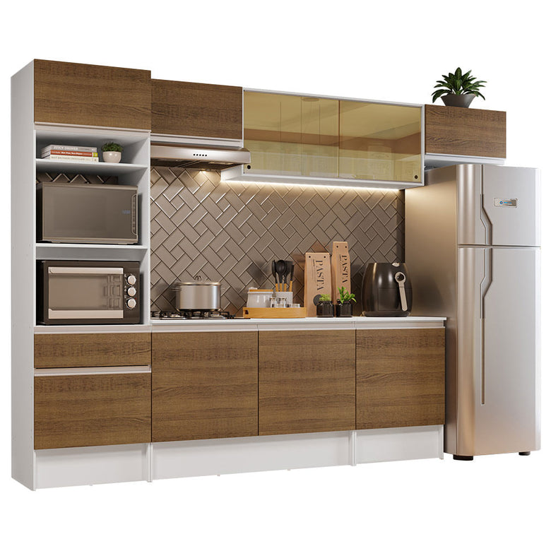 Armário de Cozinha Completa 300cm Branco/Rustic Diamante Madesa 02