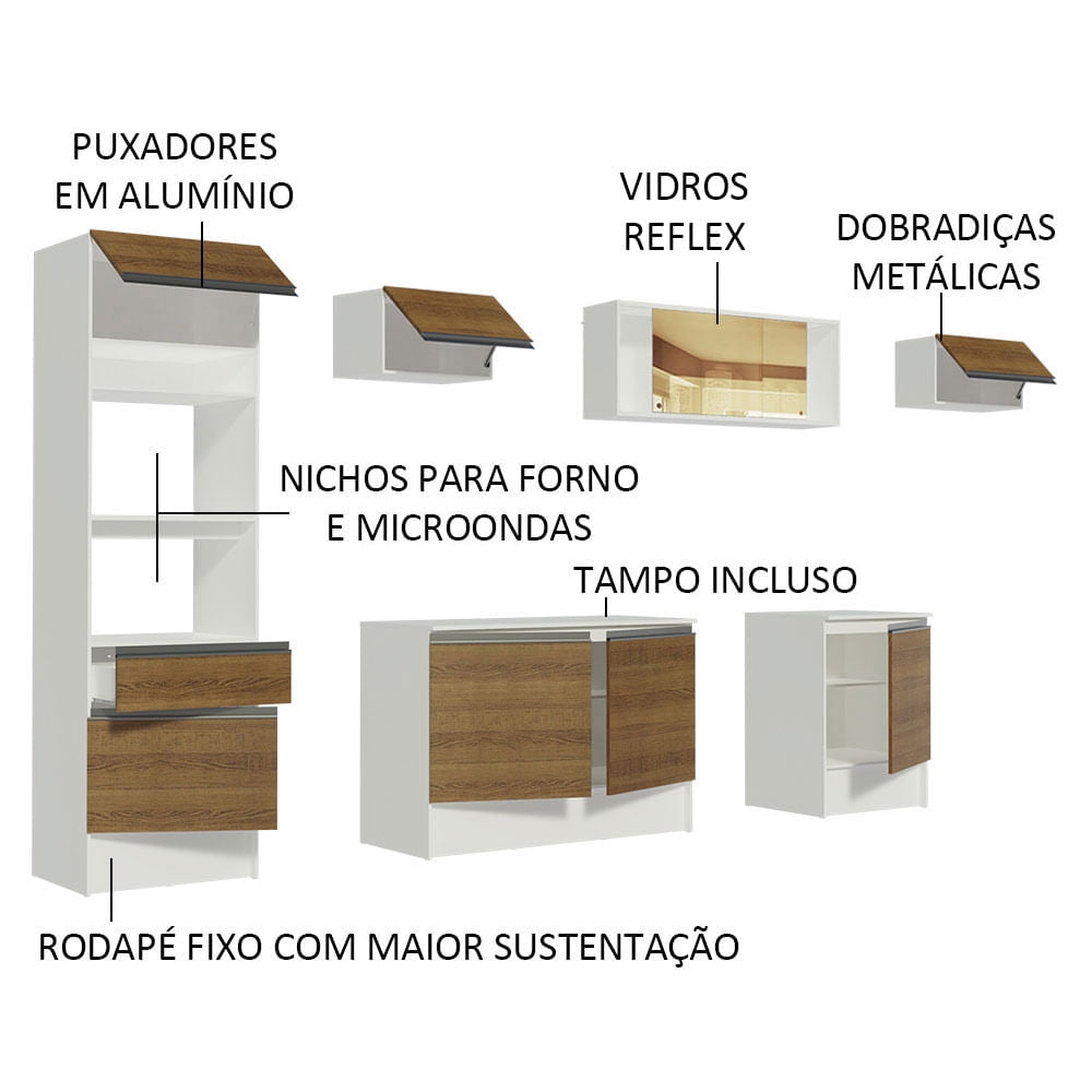 Armário de Cozinha Completa 300cm Branco/Rustic Diamante Madesa 02
