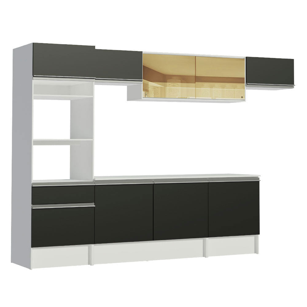 Armário de Cozinha Completa 300cm Branco/Preto Diamante Madesa 02