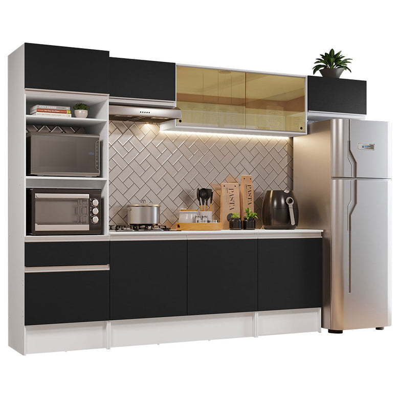 Armário de Cozinha Completa 300cm Branco/Preto Diamante Madesa 02