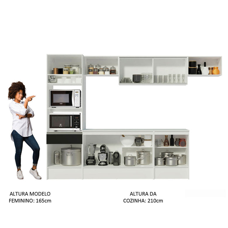 Armário de Cozinha Completa 300cm Branco/Preto Diamante Madesa 02