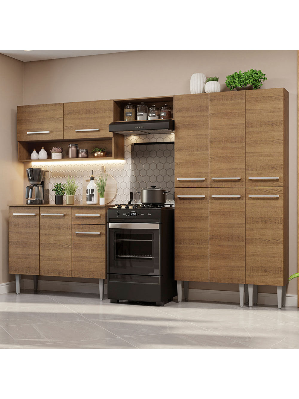 Armário de Cozinha Completa 261cm Rustic Emilly Madesa 02 - Rustic