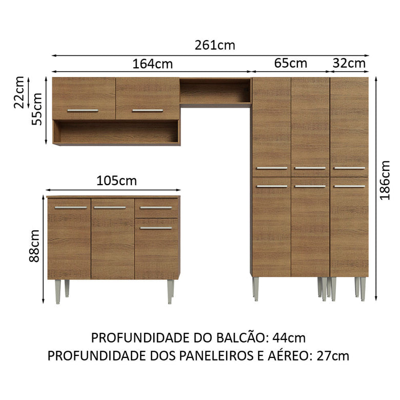 Armário de Cozinha Completa 261cm Rustic Emilly Madesa 02