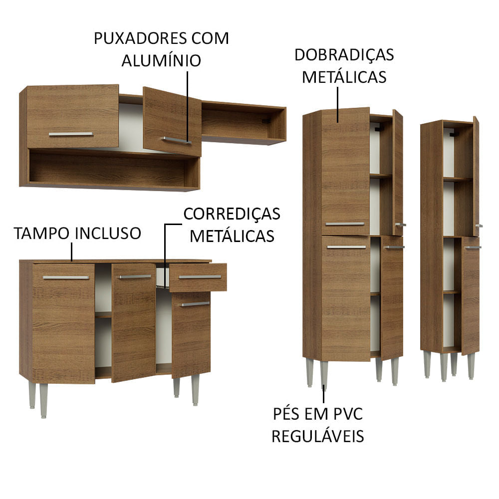 Armário de Cozinha Completa 261cm Rustic Emilly Madesa 02