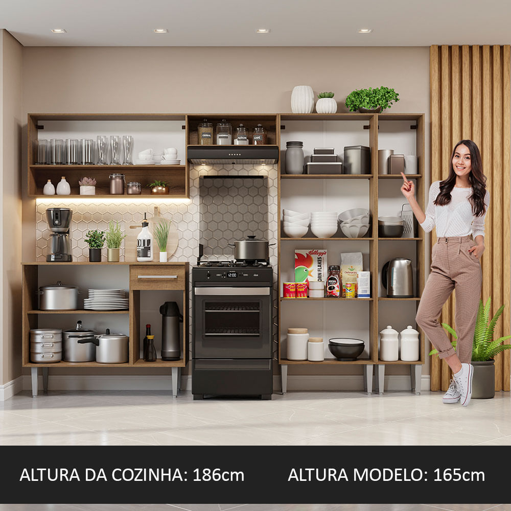 Armário de Cozinha Completa 261cm Rustic Emilly Madesa 02