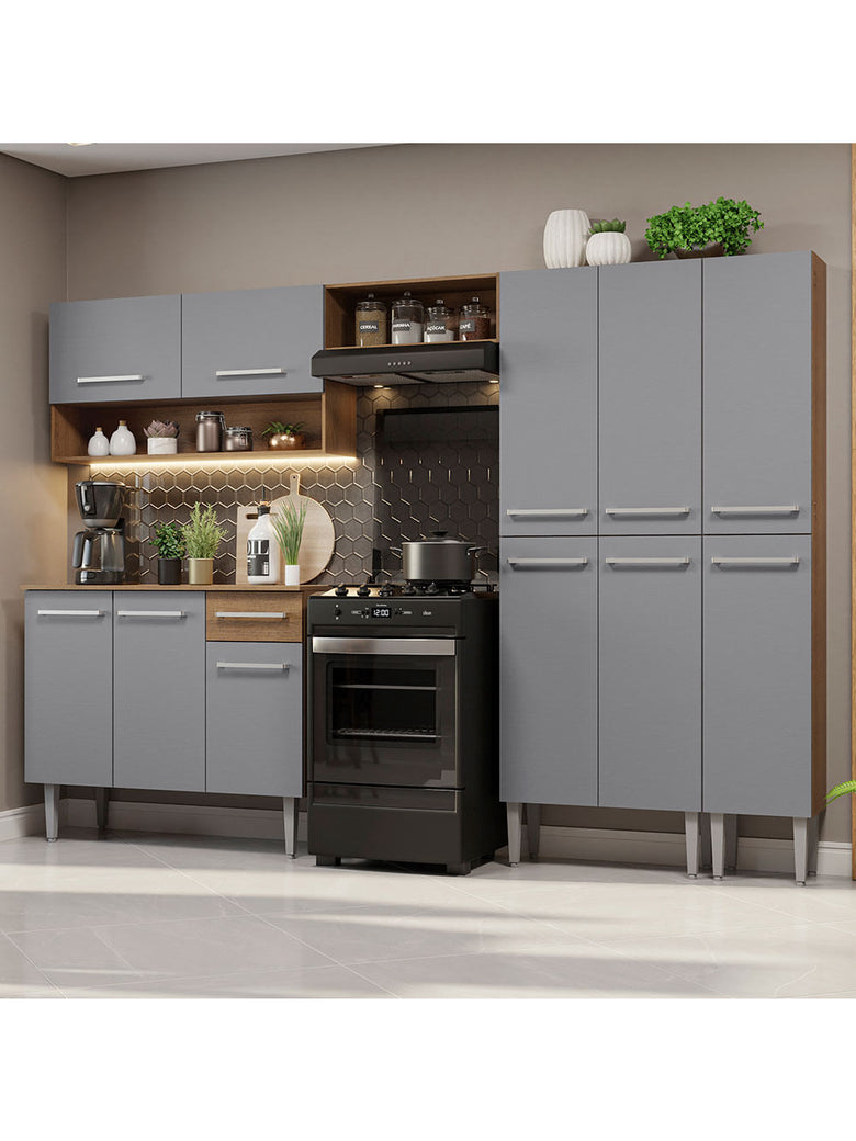 Armário de Cozinha Completa 261cm Rustic/Cinza Emilly Madesa 02