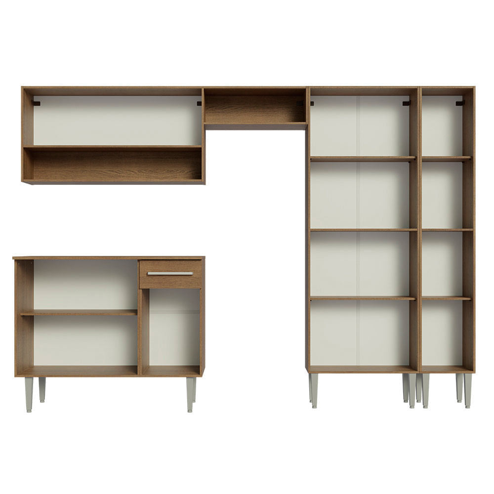 Armário de Cozinha Completa 261cm Rustic/Cinza Emilly Madesa 02
