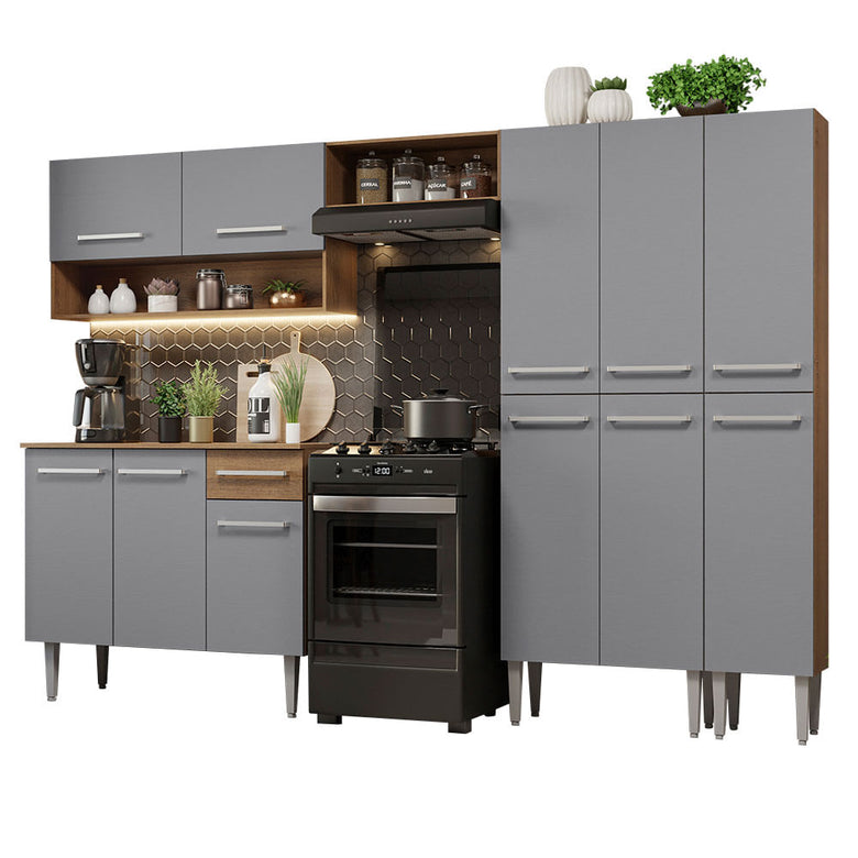 Armário de Cozinha Completa 261cm Rustic/Cinza Emilly Madesa 02
