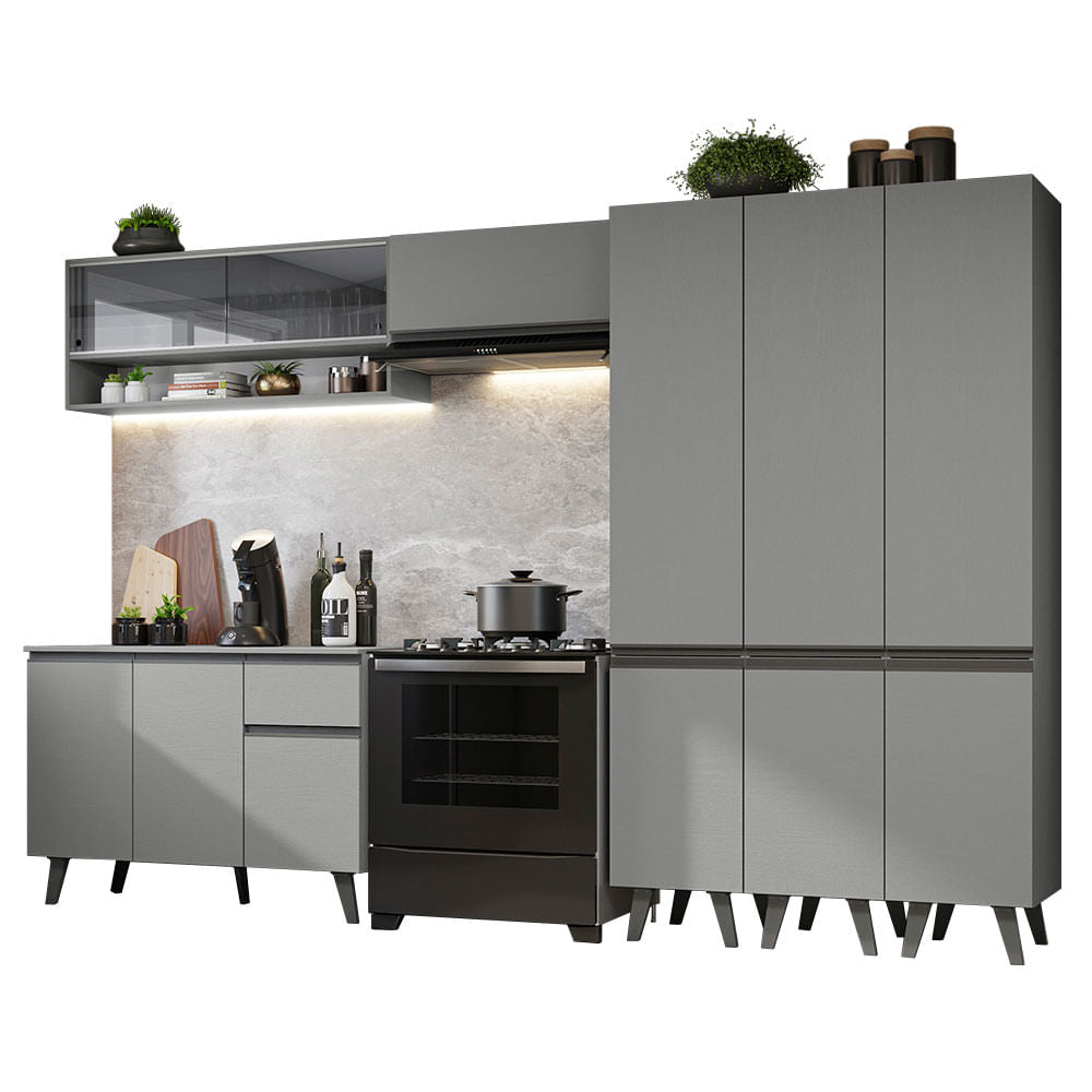 Armário de Cozinha Completa 320cm Cinza Nice Madesa 02 - Cinza