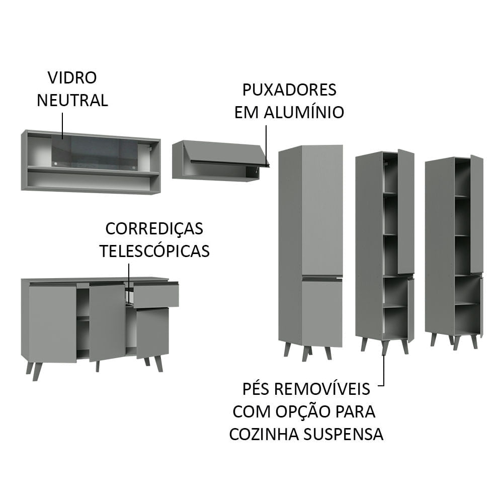 Armário de Cozinha Completa 320cm Cinza Nice Madesa 02