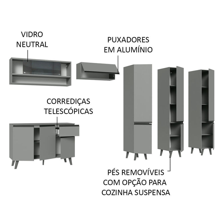 Armário de Cozinha Completa 320cm Cinza Nice Madesa 02