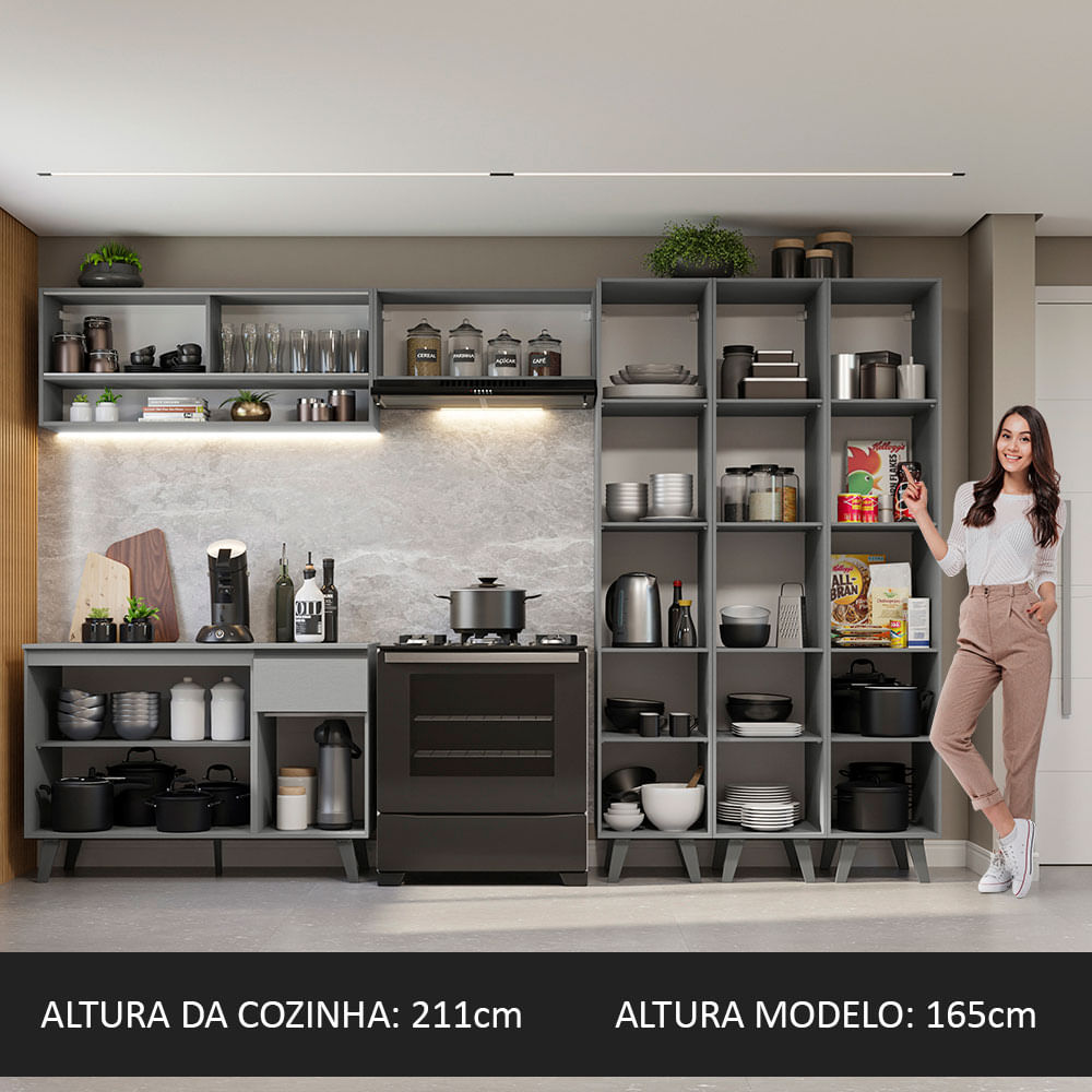 Armário de Cozinha Completa 320cm Cinza Nice Madesa 02