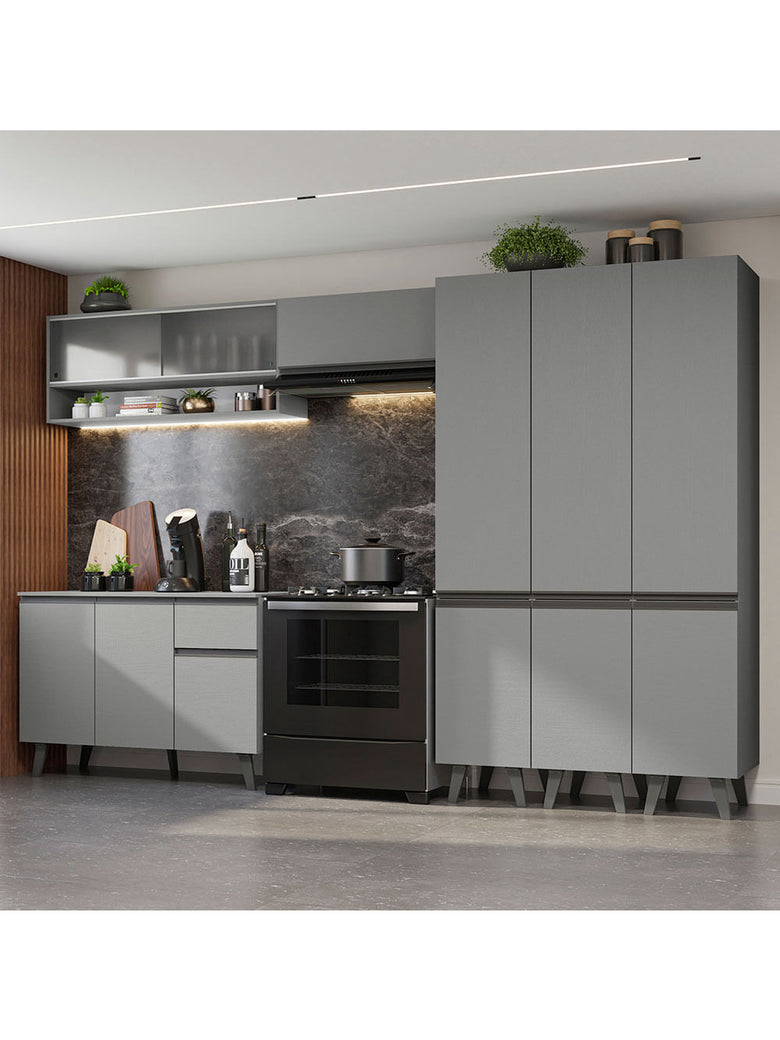 Armário de Cozinha Completa 320cm Cinza Nice Madesa 03
